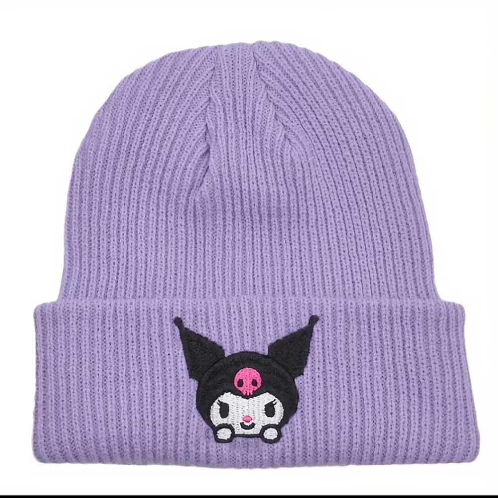 Kuromi Purple Knit Beanie, Embroidered, NWT